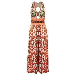 Temperley London Orange Multicolor Abstract Cutout Odyssey Wide Leg Jumpsuit 8